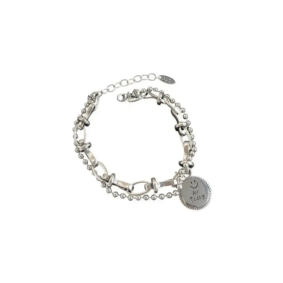 Double Layer Metal Chain Bracelet for Women, Round Smiley Face Disc Charm Costume Jewelry for Daily And Party Wear