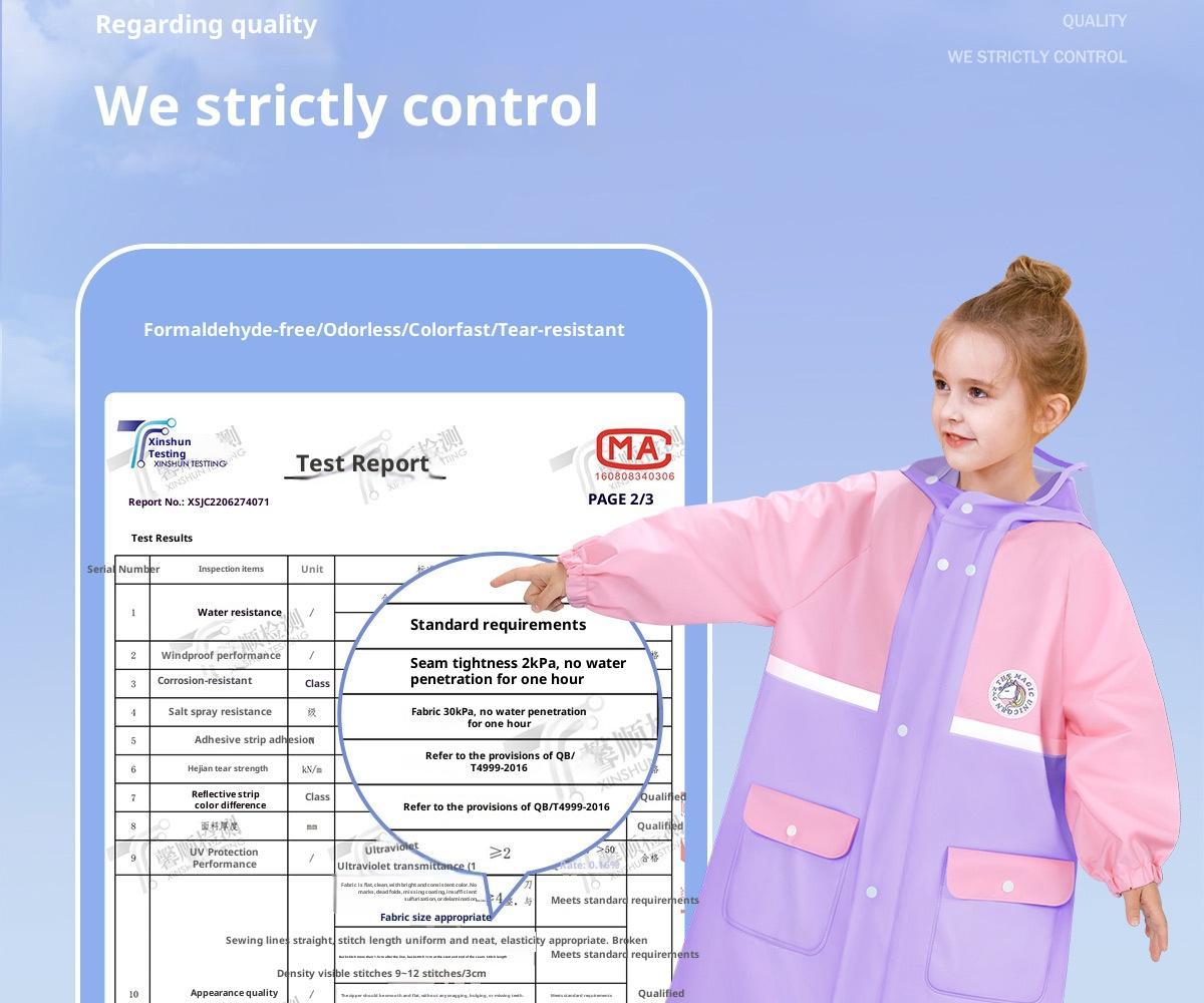 College style kindergarten with backpack, full body waterproof raincoat and raincoat