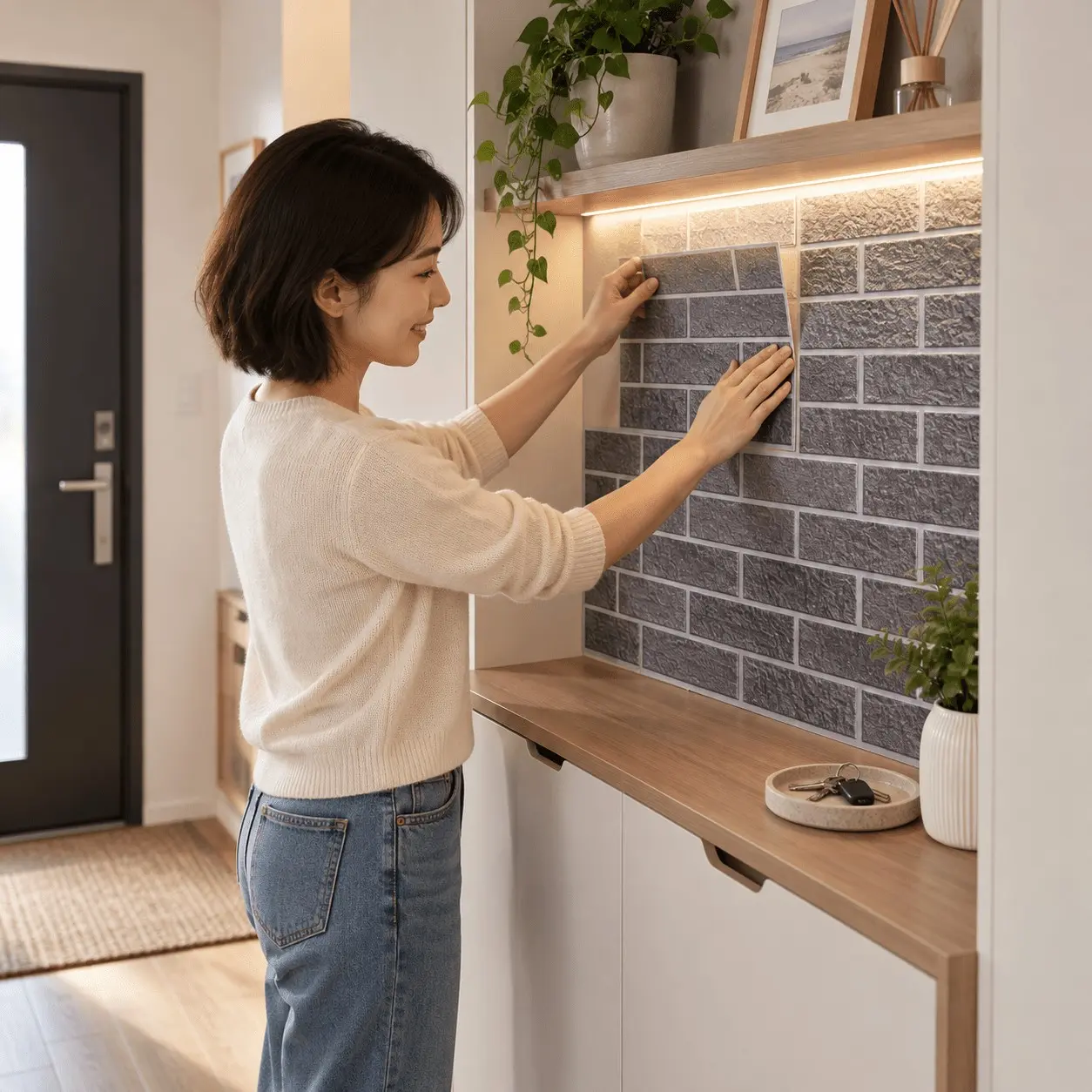 10pcs Brick Pattern Self-Adhesive Wall Stickers, Waterproof PVC, Removable, Ideal for Bedroom & Living Room Decor, Easy to Apply