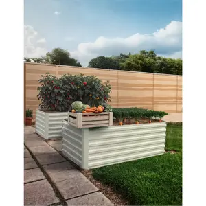 Garvee 6x3x2 Ft Galvanized Metal Raised Garden Bed, 24-Inch Tall Outdoor Planter Box for Vegetables, Herbs, and Flowers, Heavy-Duty and Rust-Resistant Garden Bed in Beige