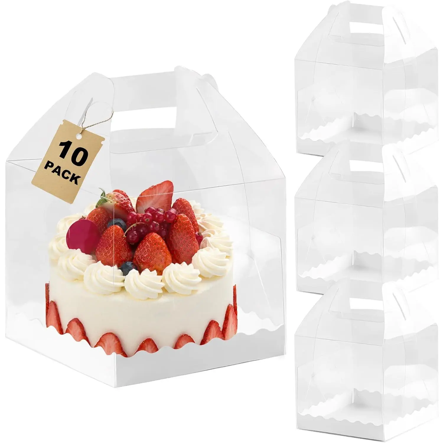 Clear Cake Boxes 10-Pack Transparent Cake Box with Handle 5.5x5.5 Inch Cupcake Candy Display Boxes for Cupcakes, , Party Favors,  Packaging