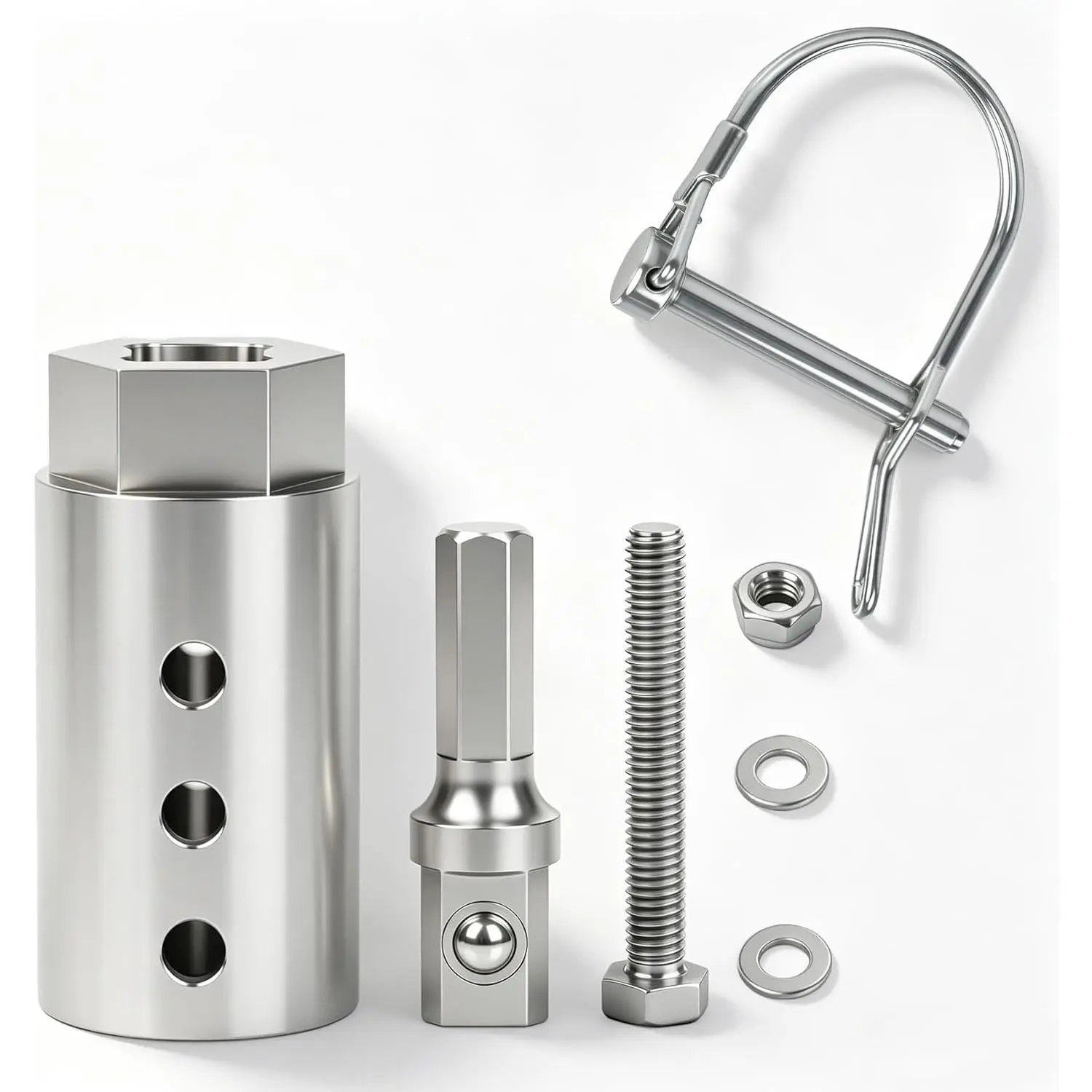 Thick Stainless Steel 3-in-1 Drill Adapter Set for Contractors & DIY Enthusiasts, Dual Securing Options, Compatible with 1-in Drive Shafts for DIY Projects & Fastener Applications, Contractor