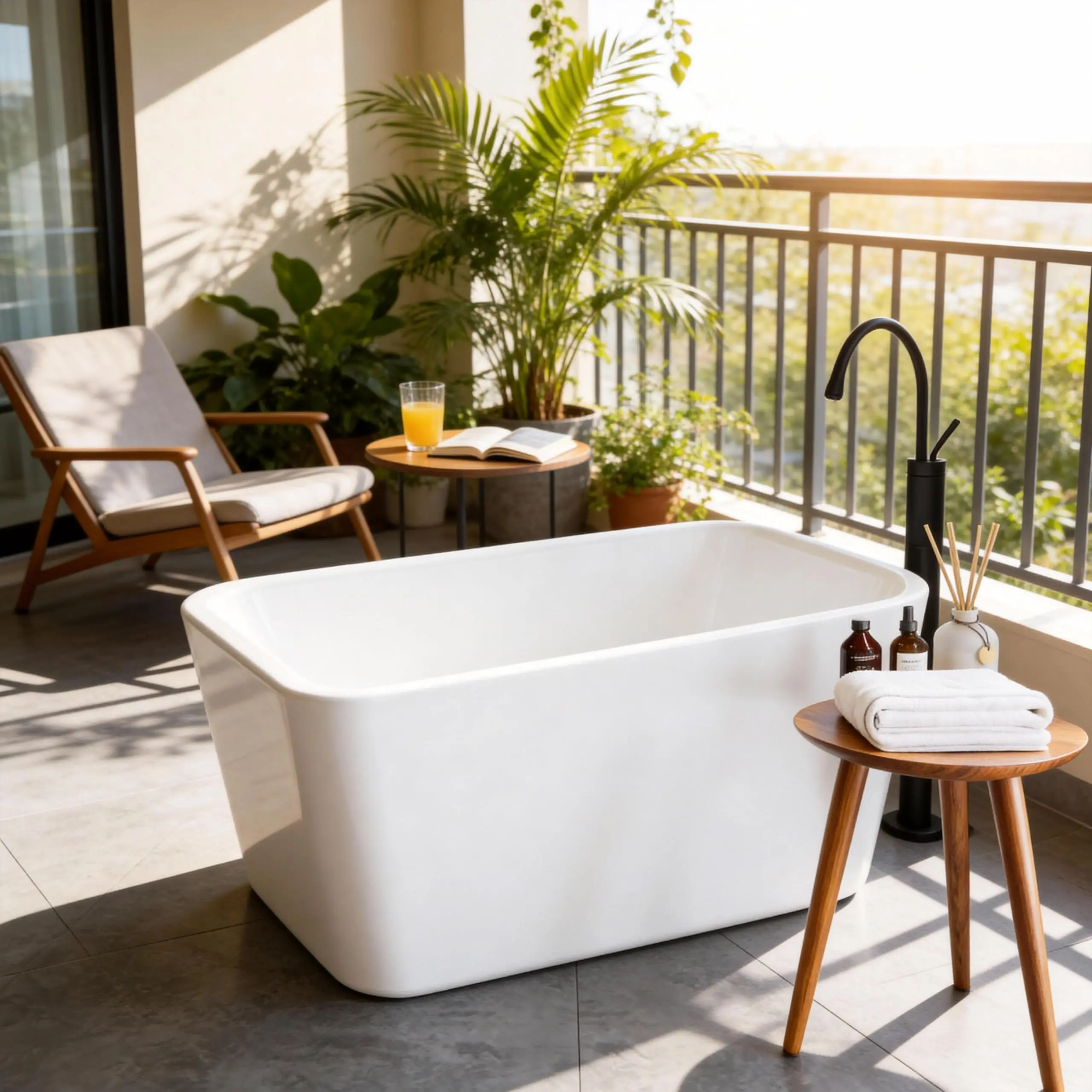 GAOMON 49" Acrylic Freestanding Bathtub with Modern Deep Soaking Design, Ergonomic Double-Walled Construction, cUPC Certified, Chrome Drain & Overflow, Glossy White Interior, Black Exterior, Compact and Stylish