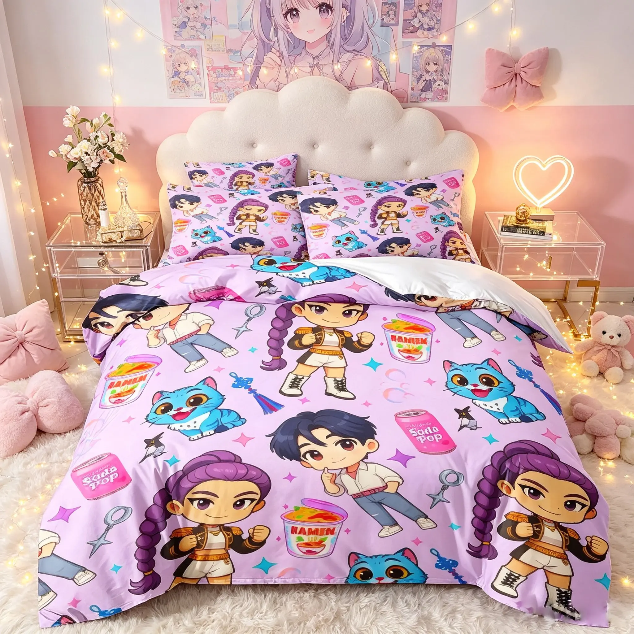 3-Piece Star Girl Quilt Cover Set, Includes 1 Quilt Cover and 2 Pillowcases, Soft Fabric, Ideal for Bedroom, Hotel, Dorm, Perfect Gift