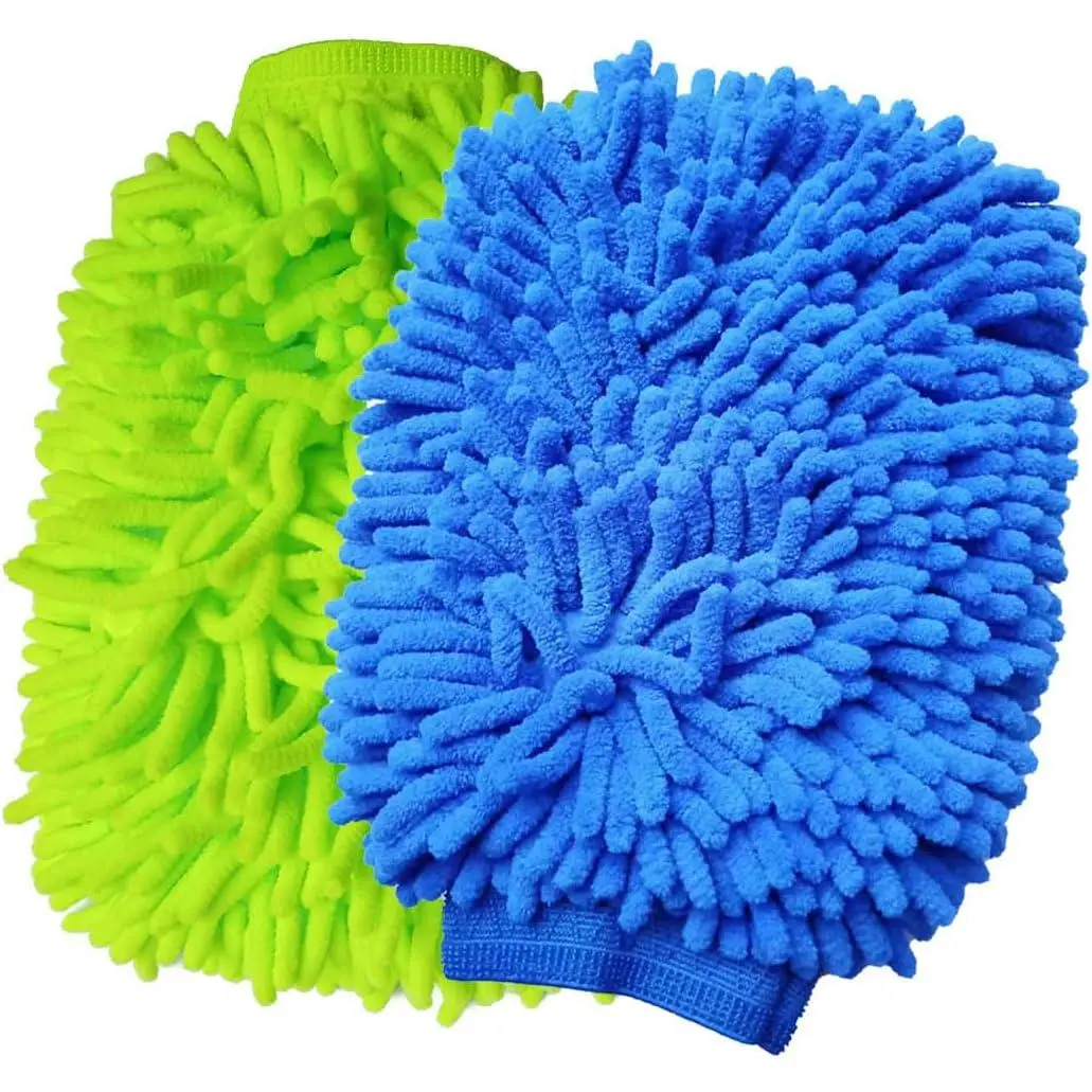 2 Pack  Wash Mitt Microfiber Chenille  Wash Mitt Scratch Free for  Cleaning, Cleaning Mitts(Green/Blue).