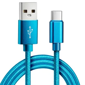 Blue Nylon Braided Type-C Data Cable with Metal Connectors - Fast-Charging Electronic Cable for Samsung Smartphones & Tablets, Includes Wireless Charger Kit, Smartphone