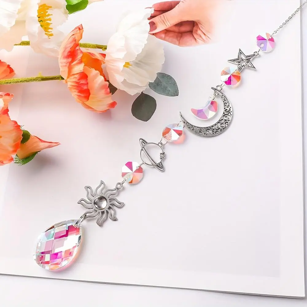2-Pack Crystal Moon and Sun Suncatcher Wind Chimes – Diamond-Shaped Prism Rainbow Pendants with Water-Drop Charms for Home and Garden Décor