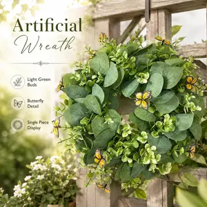 1PC outdoor simulation eucalyptus flower wreath with butterfly for home decoration, suitable for indoor and outdoor, Father's Day, Mother's Day, Thanksgiving, Christmas decoration, all seasons for home, wedding, party, garden, terrace, home, courtyard dec