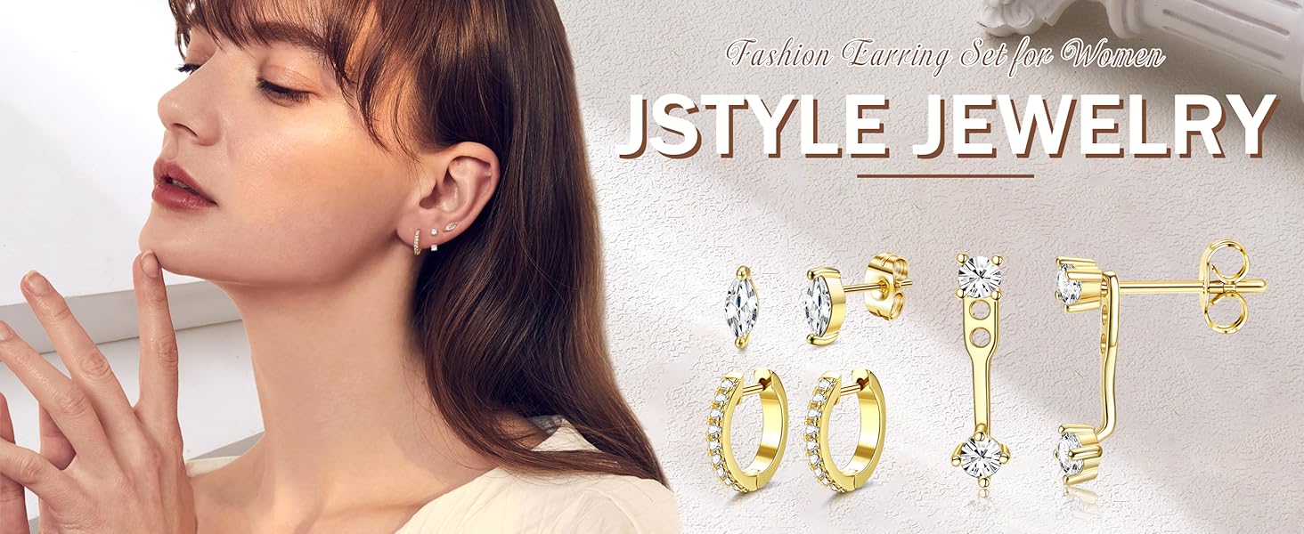Jstyle 13 Pairs Small Gold Hoop Earrings Set for Women Dainty Gold Earrings 14K Gold Plated Lightweight Huggie Earrings Hypoallergenic Stud Hoop Earrings Pack for Jewelry Gift