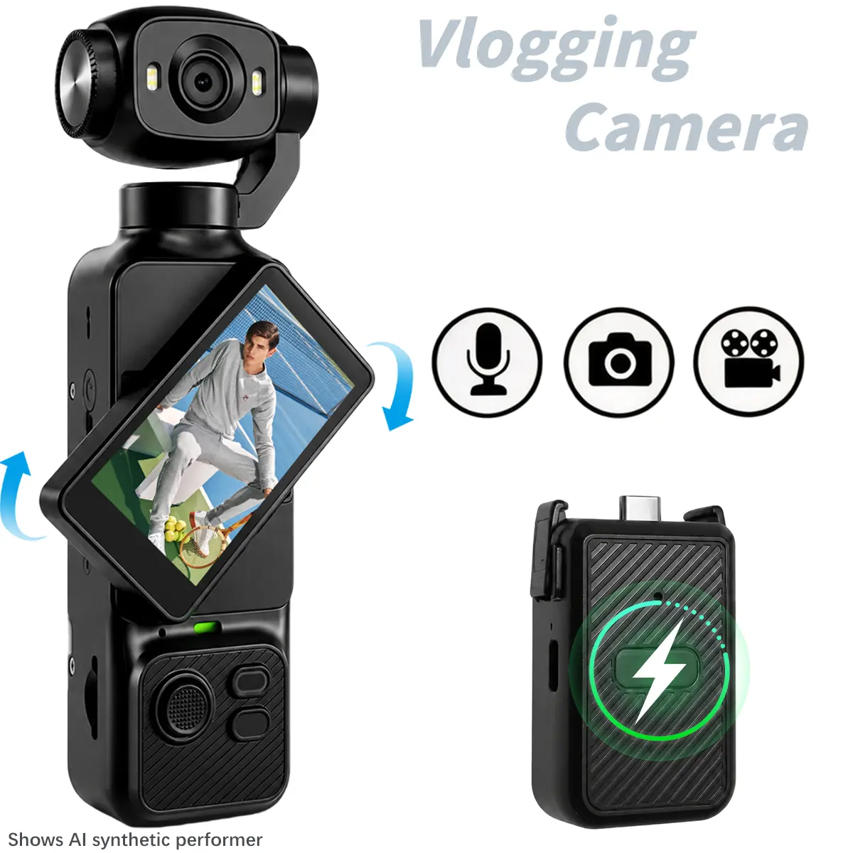 Action Camera 1080P HD Vlogging Camera with 180° Rotatable Lens, Flip Screen, WiFi Camera and LED Fill Light, Pocket Camera for Travel Vlogs, Selfies, Daily Recording and Beginner Content Creators