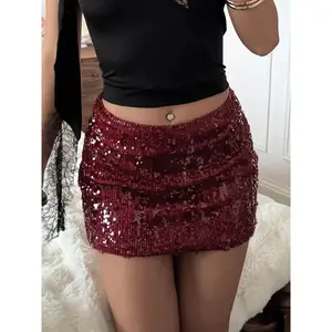 Elegant Sequined Skirt for Women Slim-Fitting Christmas Party Short A-Line Skirt for All Seasons Fashionable Street Style Stretch Skirt