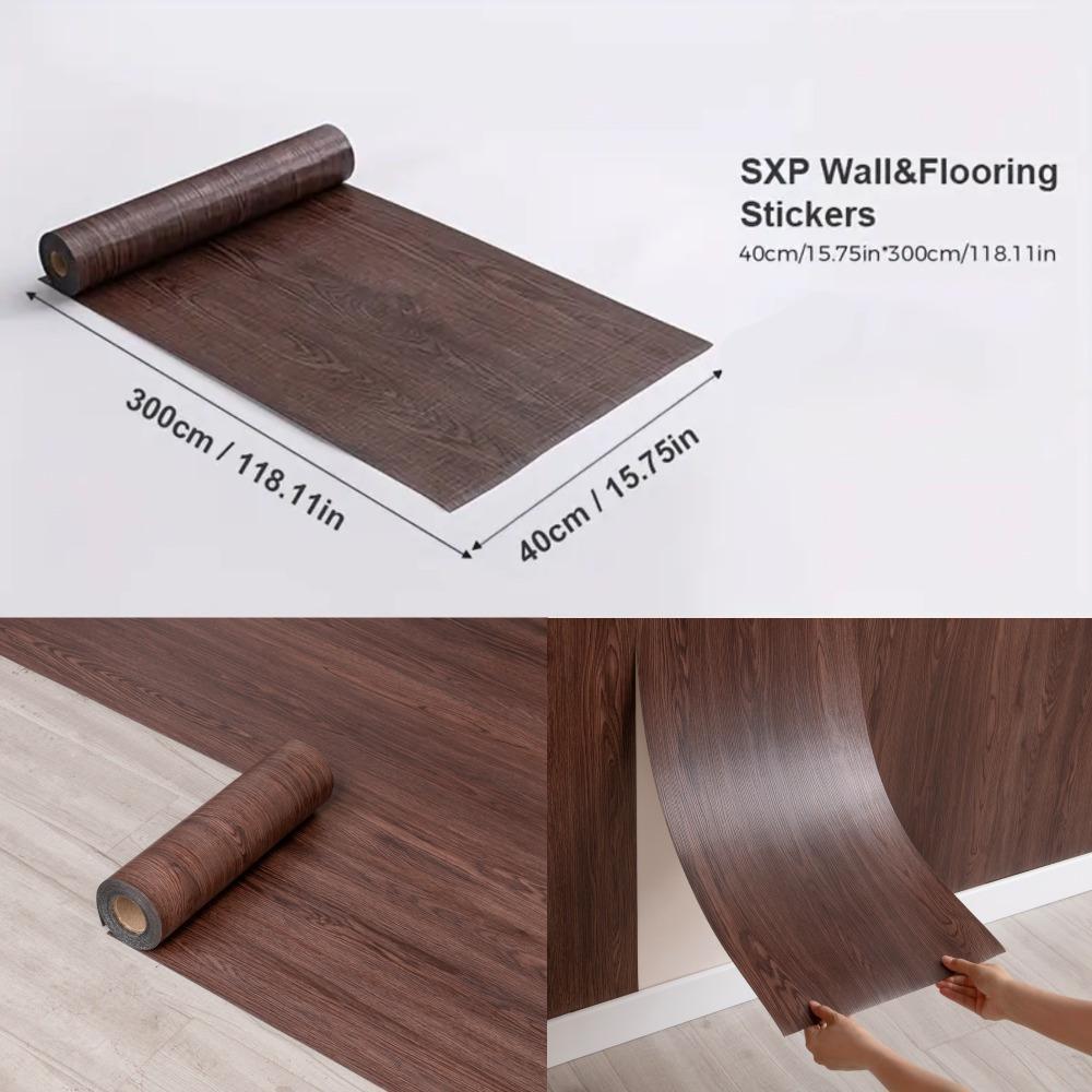 2 Rolls PVC Self-adhesive Wall Stickers, Floor Stickers, 15.75x118.11in Wood Grain Roll Material 1. 5mm Thickened Model, Suitable for Bedroom, Kitchen, Office Background Wall, Various Indoor Floors