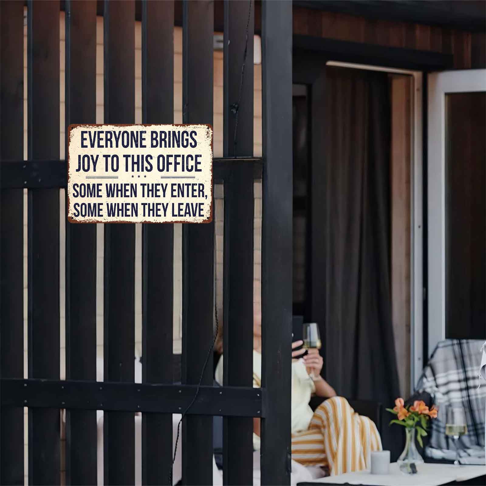 Everyone Brings Joy To This Office 12x8 Inch Aluminum Metal Sign - Funny Sarcastic Office Wall Decor for Workspace, Cubicle, Break Room - Retro Rustic Tin Sign Gift for Coworkers & Humor Lovers