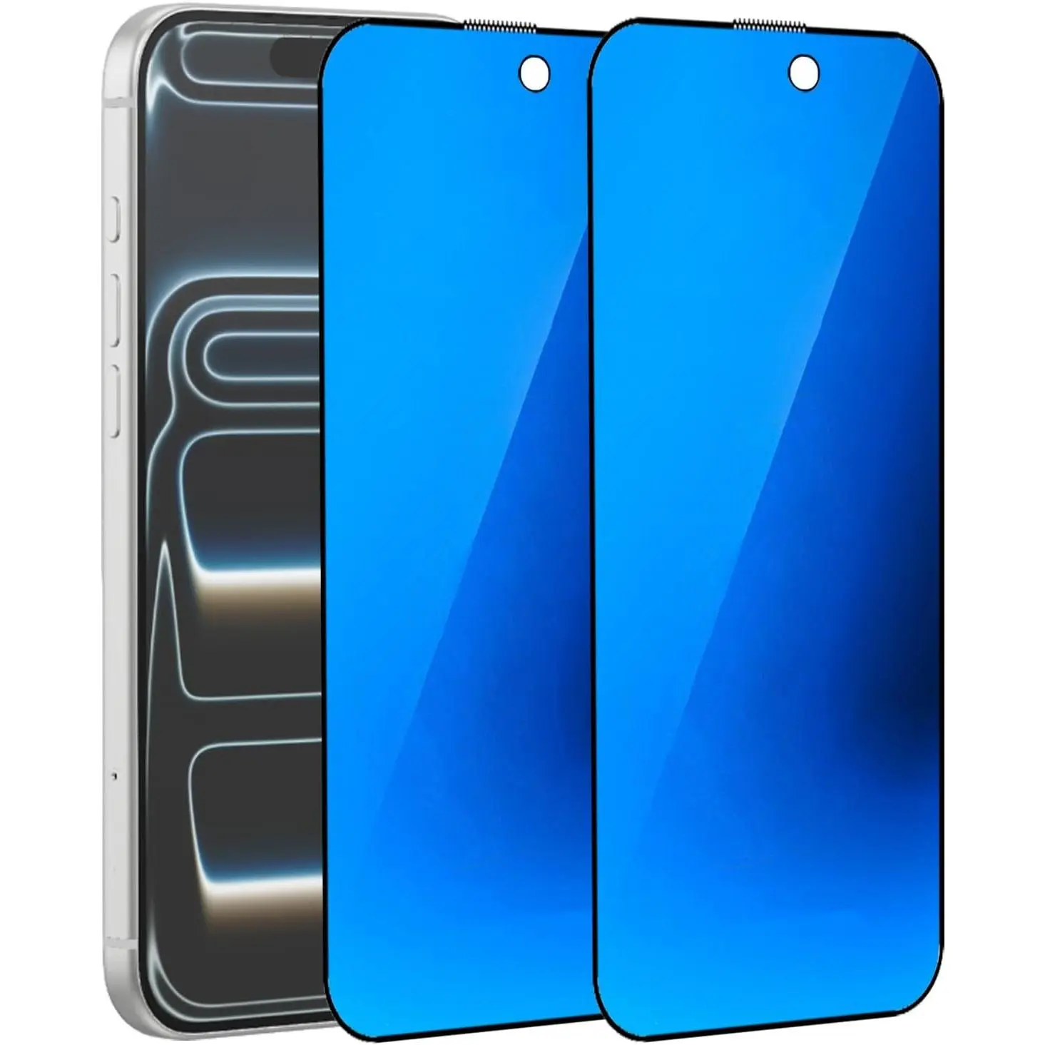 2 Pack Anti-Blue  Tempered Glass for  17 Pro / 17/16 Pro Anti-Spy Screen Protector Film Electroplated Gradient Blue 6.3 inch