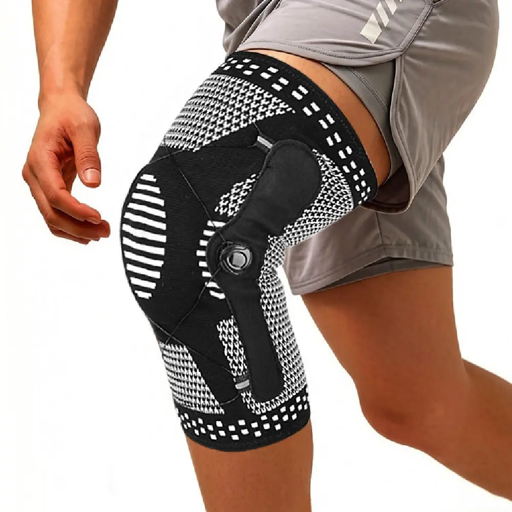 1PC Dial Hinged Knee Brace - Adjustable Knob Knee Support Brace with Patella Gel Pad & Side Stabilizers, Compression Knee Sleeve for Men Women, Sports Knee Protector for Basketball, Running, Cycling, Hiking and Fitness Training, Knee Supporter