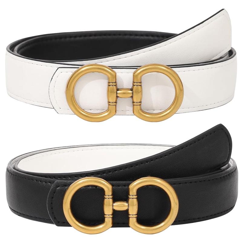 AWAYTR Elegant Reversible Belt for Women Two-in-One Ladies Fashion PU Leather Belts with Horseshoe Buckle for Jeans Dress Style