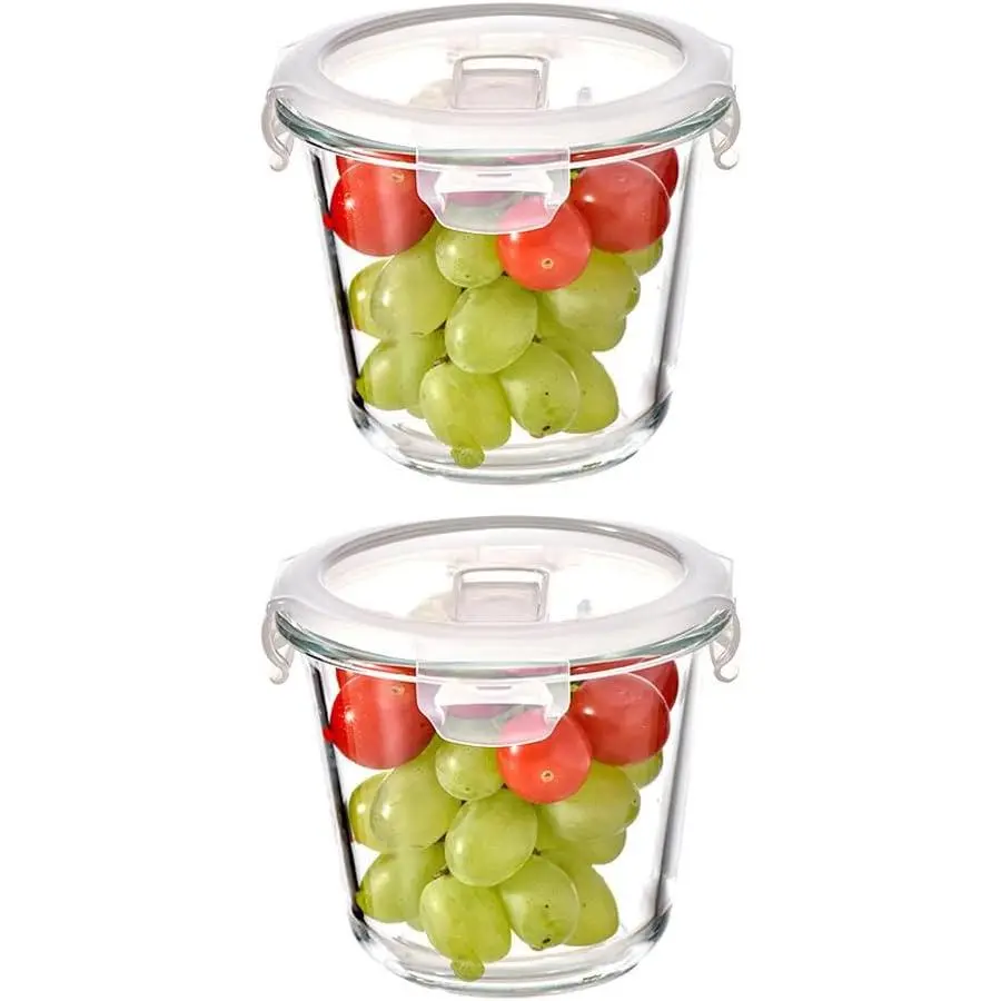 24 Oz Round Glass  Storage Container set, 3 Cup Round Glass Soup Container with Airtight  , Borosilicate Storage Bowls, Dishwasher Microwave Freezer Safe (2 Pack)