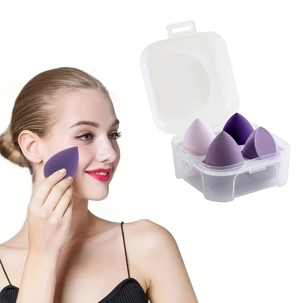 4pcs/set Makeup Foundation Sponges with Storage Case, Flawless Beauty Blender, Dry & Wet Use, Latex-Free, for Liquid, Bb Cream, Concealer, Powder