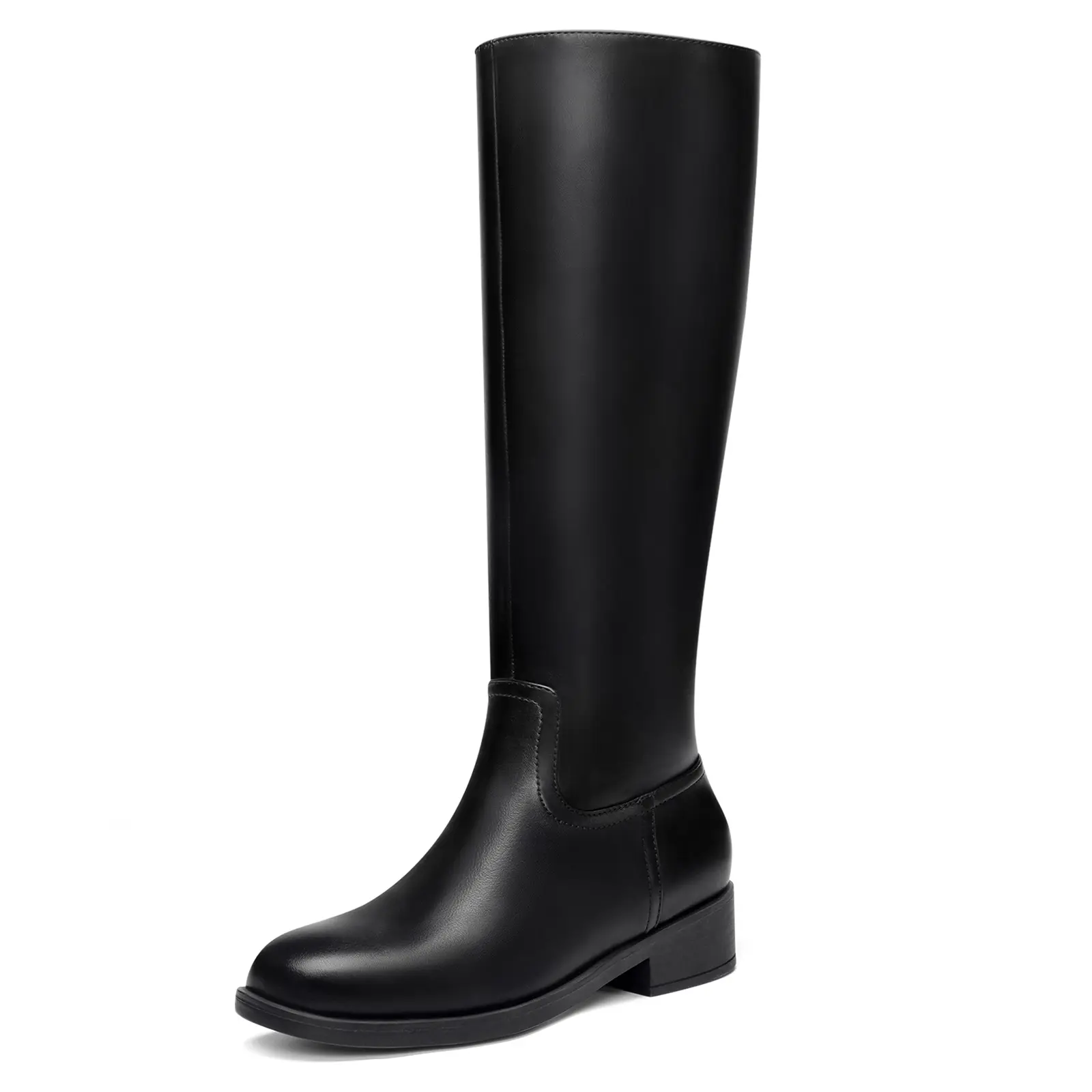Athlefit Knee High Boots Women Flat Chunky Heel with Square Toe Side Zipper Riding Tall Suede Boots for Women