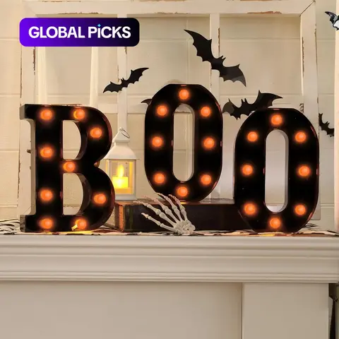 Halloween Decoration Set, Glowing Boo Letter Signs, 3 Pieces, Festive Decoration, Kitchen Table Fireplace Party Decor, Indoor Halloween Ornaments, Spooky #GLOBAL PICKS