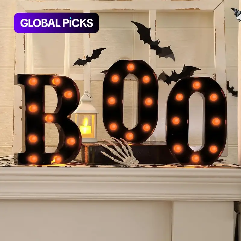 Halloween Decoration Set, Glowing Boo Letter Signs, 3 Pieces, Festive Decoration, Kitchen Table Fireplace Party Decor, Indoor Halloween Ornaments, Spooky #GLOBAL PICKS