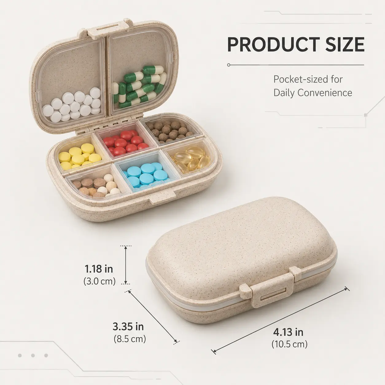 1PCS Small Pill Box with 8 Compartments, Portable Travel Pill Organizer, Pocket Size Medicine Holder for Vitamins Fish Oil Supplements