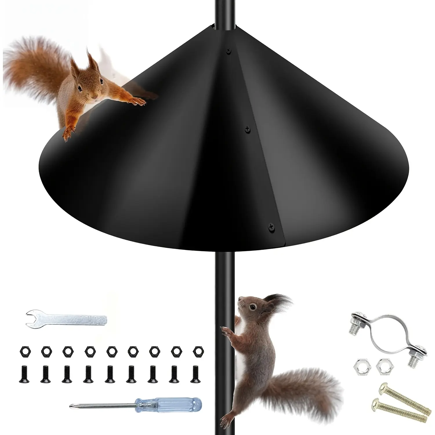 Squirrel Baffle for Bird Feeders Pole - 16 Inch Wide Cone Guard, Heavy Duty Chew Proof Baffle for Pole Mounted Feeders, Squirrel Proof Bird Feeder Accessories for Outdoor Garden Yard - Black