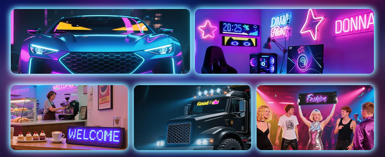 Devil Eyes 2PCS 19x4 Inch Flexible LED Windshield Screen, Programmable USB Matrix Panel with App and Remote Control, Custom Sign Display, IP65 Waterproof for Cars SUVs Trucks
