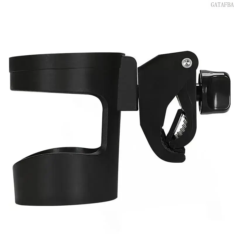 360 Degree Rotatable Lockable Cup Holder Bracket, Large Capacity Anti Slip Drink Storage Organizer, Portable Stroller Handle Mount Accessory for Baby Bottle Outdoor Walking Sports Daily Travel