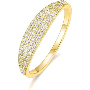 Wedding Bands for Women 14K Gold Plated Slim Signet Ring Stackable Pave Cubic Zirconia Dainty CZ Engagement Rings for Her Size 3-12