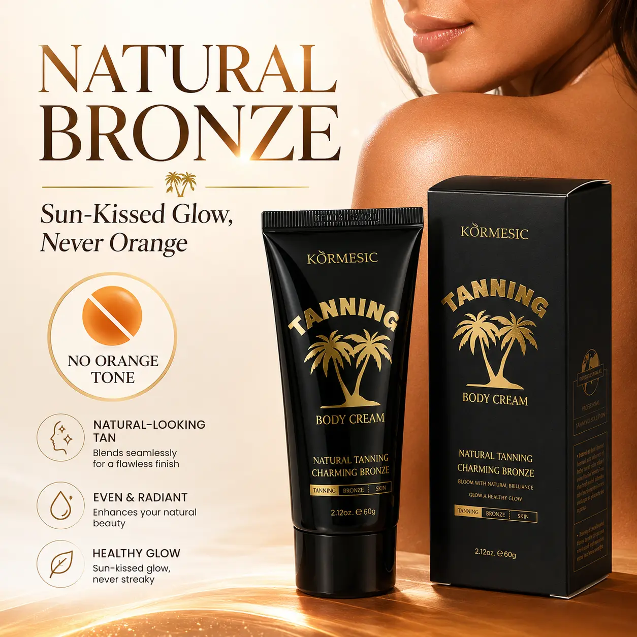 Natural Sunless Self Tanning Cream, Fast-Developing Bronzing Glow with No Orange Tone, Hydrating Body Care Moisturizer for Pale Skin, Beginner-Friendly Cosmetic Travel Size