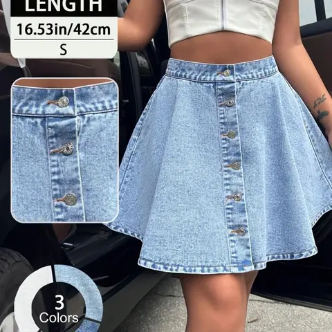 Women's A-Line High-Waisted Button Fly Denim Skirt, Casual Loose Fit Knee-Length Summer Dress, Elegant Chic Lady Daily Wear, Casual Comfy Skirt, High Waist Skirts, Womenswear
