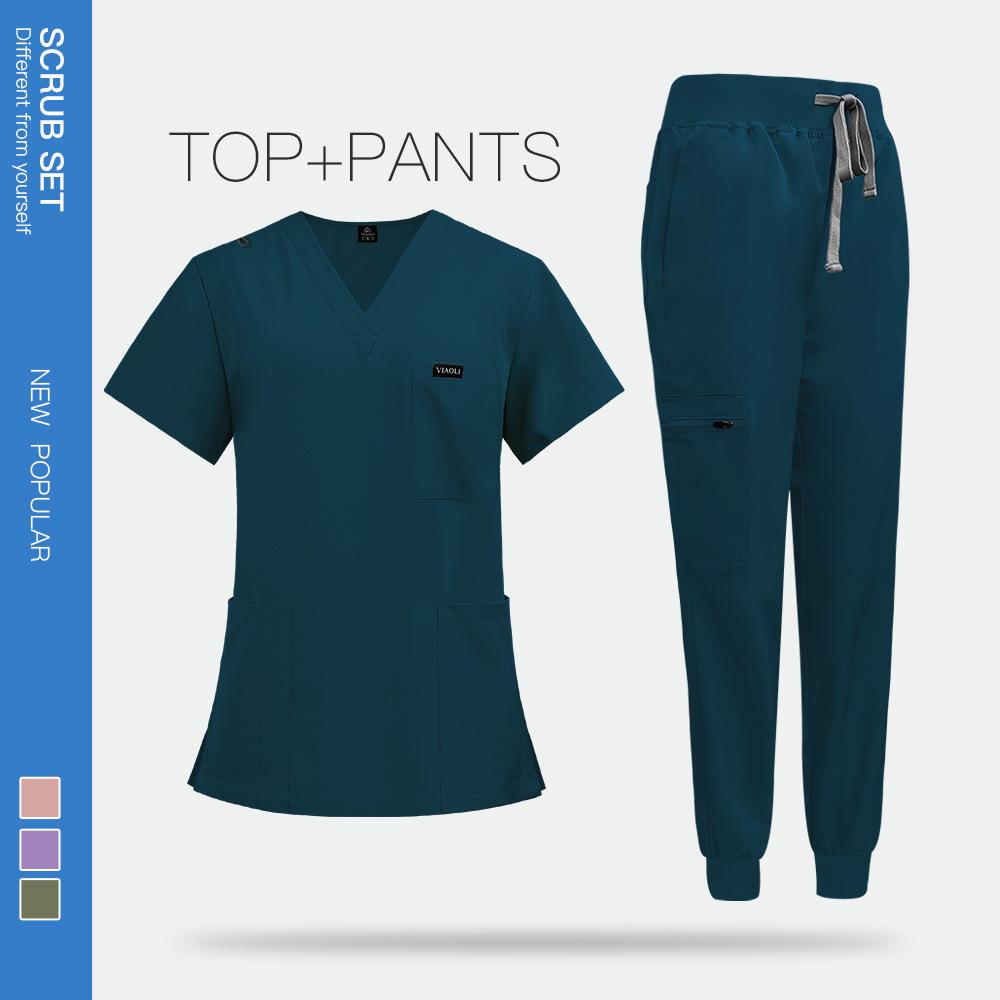 Comfortable Leisure Care Center Daily Practical Work Clothes Set Women Unisex Doctor Hospital Uniform Top Jogger Pants Veterinary Nursing Uniforms