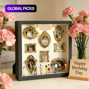 DIY Mini Museum Silhouette Box Set, Personalized Photo Frame Shadow Box, Unique Memory Display Case, Fashionable Keepsake Holder, includes one large frame, eight exquisite small frames, and eight small figurine models. #GLOBAL PICKS