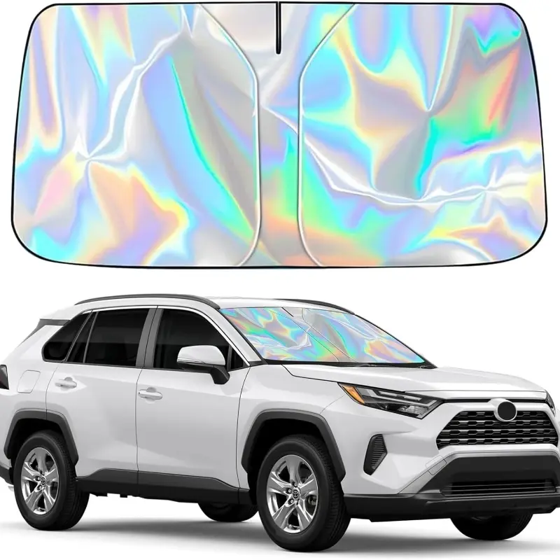 Laser Reflective Windshield Sun Shade, Heat & UV Blocker for Summer Parking, Odorless Foldable Pop-Up Car Shade Front Windshield Prevents Seat Fading, Universal Fit for Cars & SUVs