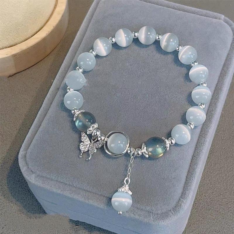 Internet celebrity imitation cat's eye stone blue moonstone ins niche peace and joy pendant bracelet for women