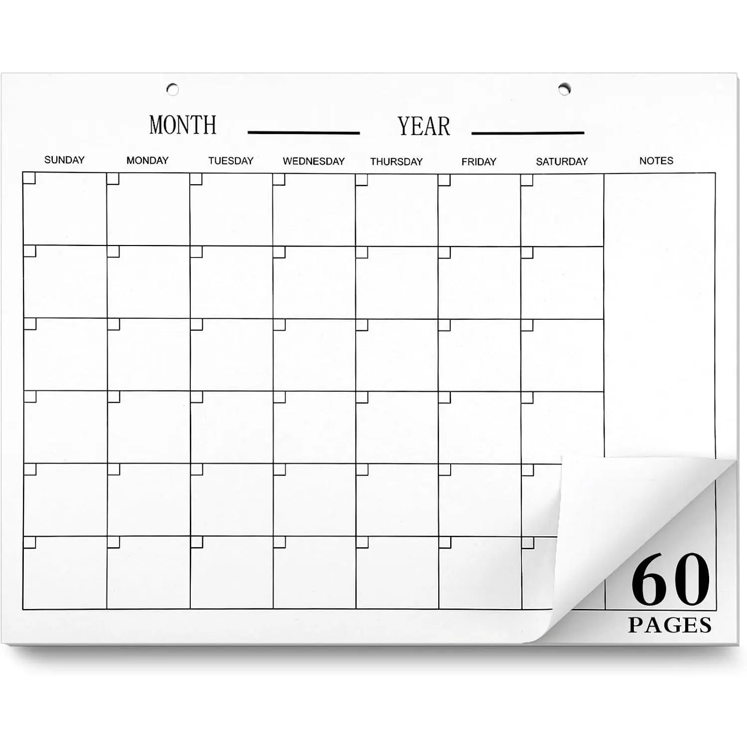2026 Undated Monthly Blank Calendar Sheet 8.5"x11" Classic White | 60 Pages Calendar Notepad Large Desk Blank Planner for Organizing Scheduling Task Productivity   School Office