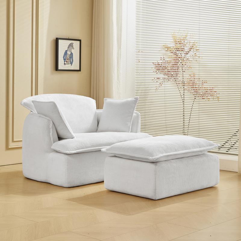 [SOIYELIFE] Convertib Compressed Sofa Chair with Ottoman, Modern Corduroy Fabric Armchair for Small Spaces, Living Room, Dorm, or Apartment