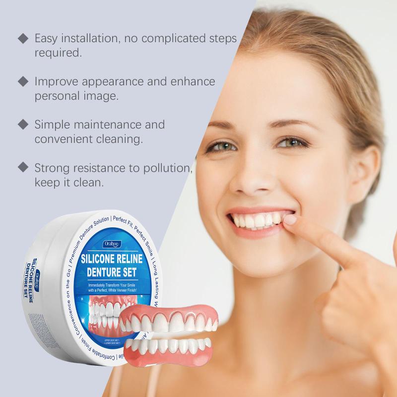 2pcs Denture False Teeth Set Teeth Beauty Set Enhance Smile Aesthetics Comfortable Material Care Kit