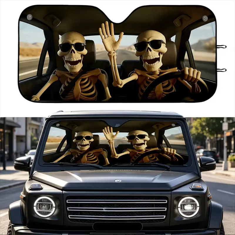 Hello Skeleton  Windshield Sun Shade Foldable Sun Visor Protector Blocks UV Rays Keeps Interior Cooler Universal Fit for Cars, Trucks & SUVs