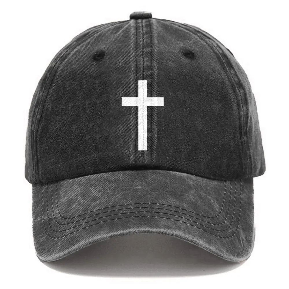Embroidered Cross Casual Baseball Cap - Classic Dad Hat for Men, Washed Cotton, Adjustable, Breathable Faith Cap for Outdoor Daily Wear, Mens Hats, Outdoors, Cotton Denim