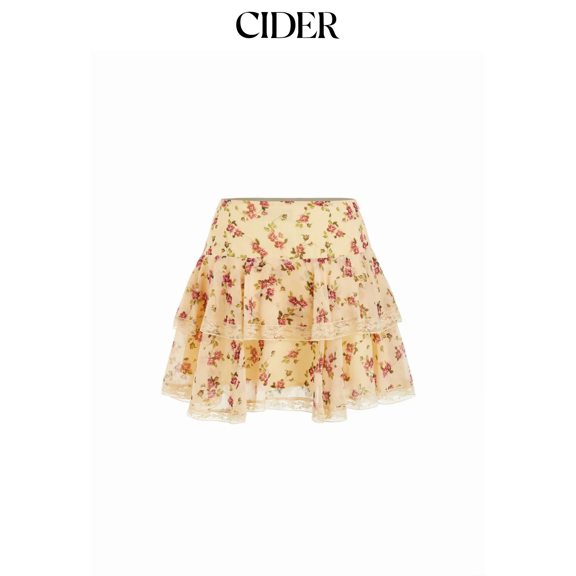 Cider Chiffon Mid Rise Floral Tiered Mini Skirt