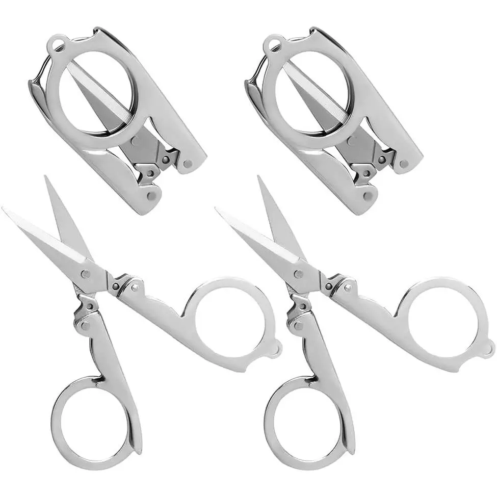 4-Count Solid Metal Foldable Mini Pocket On-the-Go Office Cutting Tool, Portable Travel Craft Accessory for Paper, Thread