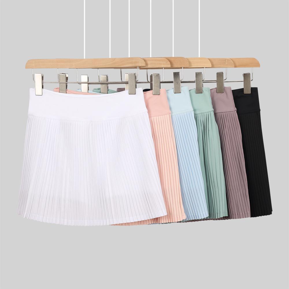 lulu Solid-Color Pleated Skirt with Accordion Pleats, Quick-Dry Fabric, High-Waisted Design, and Pleated Lining