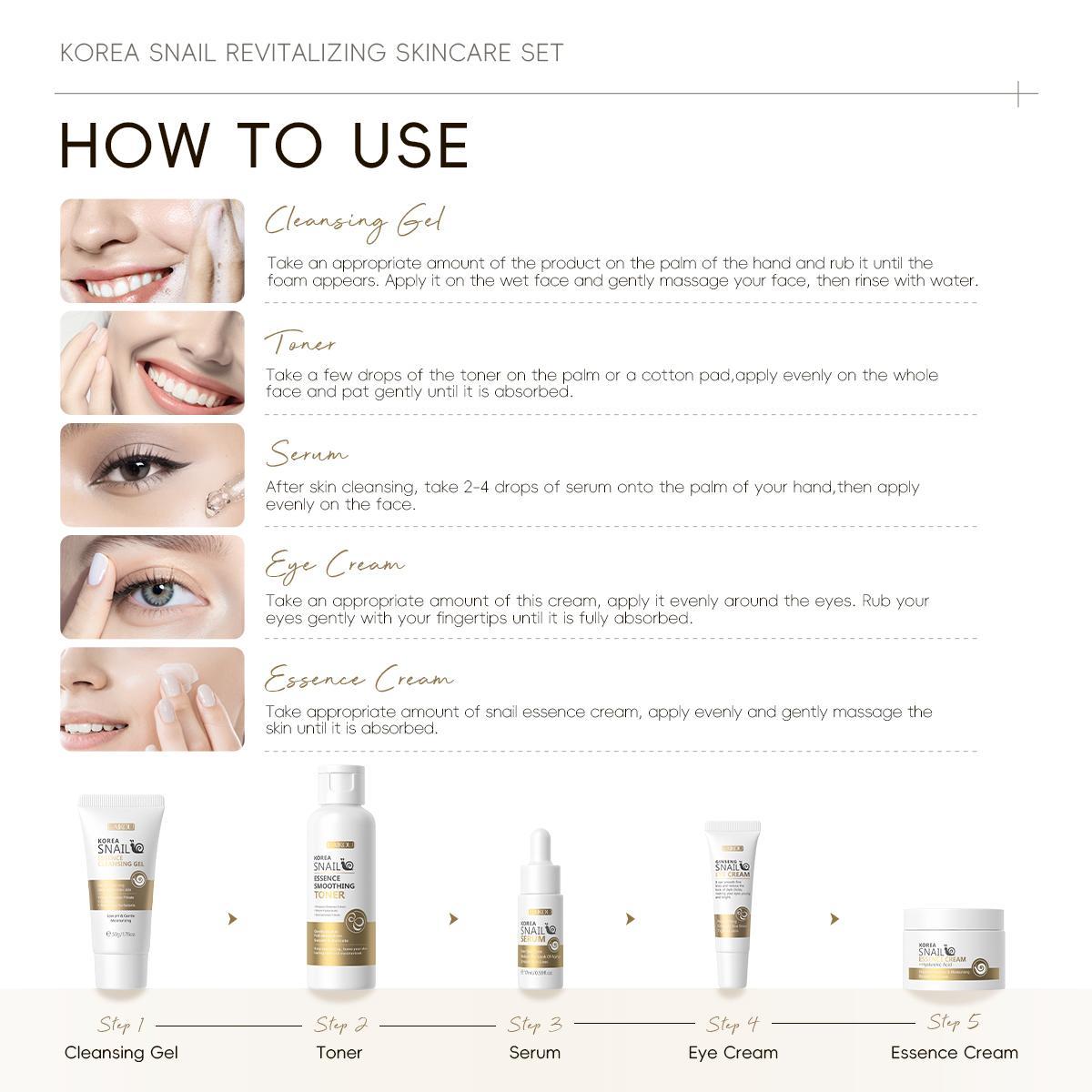 Snail Collagen Skin Care Kit, 1 Set Facial Cleanser, Toner, Serum, Eye Cream, Essence Cream and Mask, Moisturizing Hydrating Hydrate Skin Care Set for Women