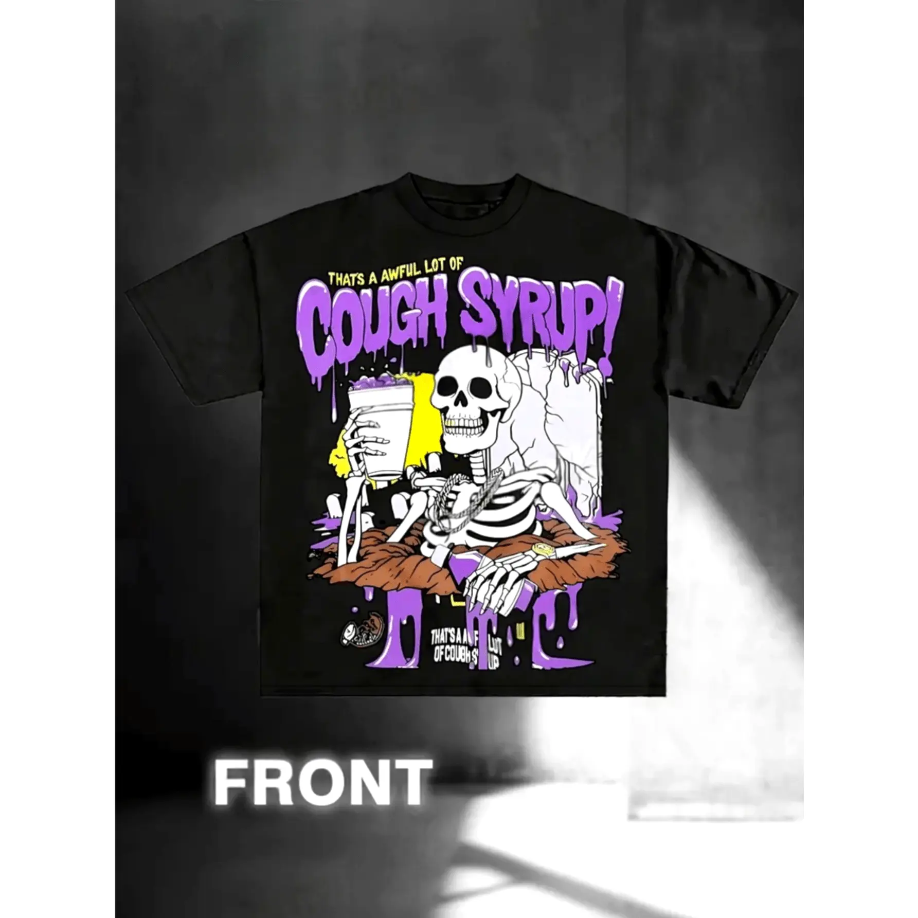 1pc | Y2K Funny Style Pattern Printed T-Shirt | Skull Cough Syrup Design | Trendy, Avant-Garde, Comfortable, and Breathable for Daily Casual Wear |  Fabric | Unisex | Black T-Shirt