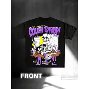 1pc | Y2K Funny Style Pattern Printed T-Shirt | Skull Cough Syrup Design | Trendy, Avant-Garde, Comfortable, and Breathable for Daily Casual Wear |  Fabric | Unisex | Black T-Shirt