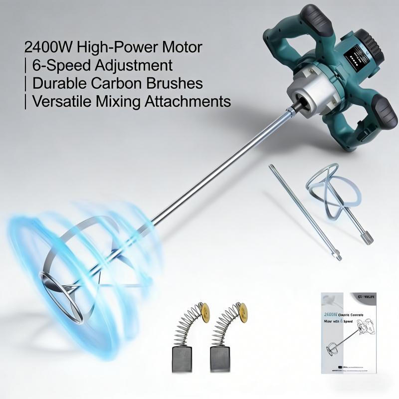 Handheld 6-Speed Adjustable Electric Mixer Portable Mixing Tool Suitable for Mixing Paint, Mortar, Feed, Cement, and More in Various Scenarios
