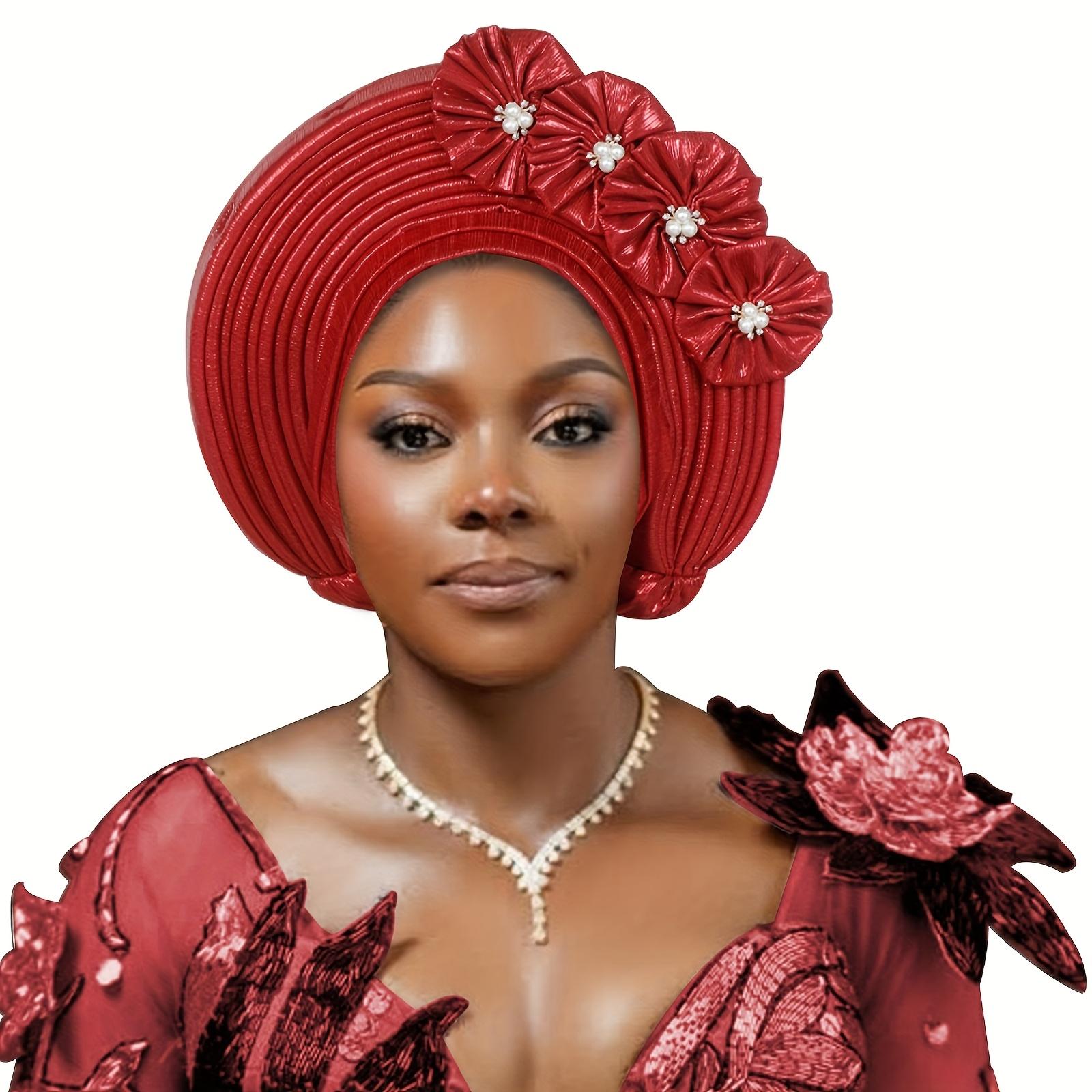A Traditional African Muslim Gele Headwrap Featuring a Multi 