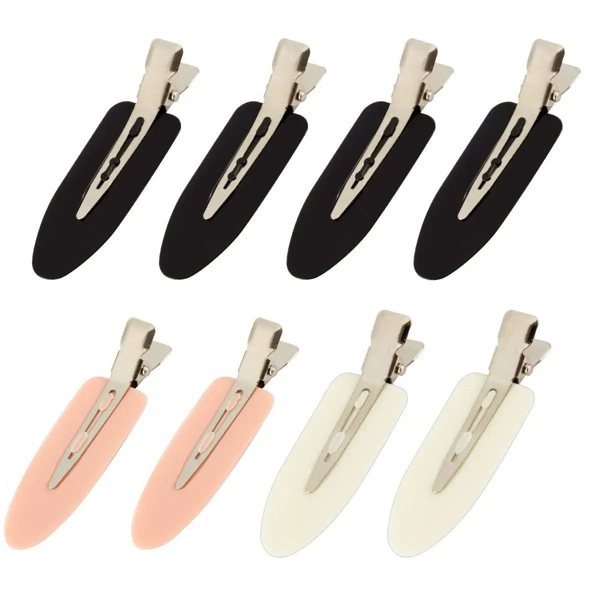 Women's Modern Crease-Free Flat Hair Clips (8-Count) - 4 Black, 2 White, 2 Assorted, Lightweight Flat Shape, No-Bend Barrettes for Everyday Wear, Bangs Styling, Makeup Accessories, Barrette Form